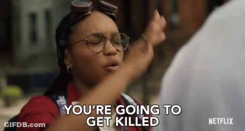 Woman In Goggles Says You're Going To Get Killed GIF