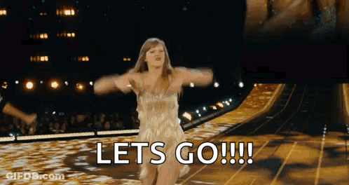 Woman In Gold Dress Dancing Let's Go GIF