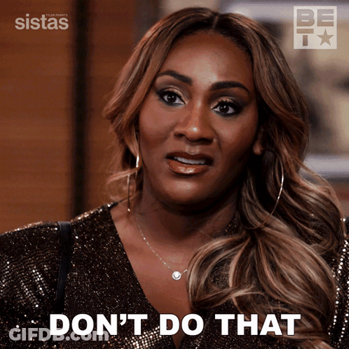 Woman In Gold Dress Saying Don't Do That GIF