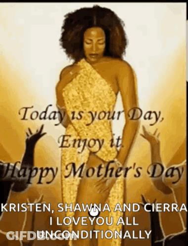 Woman In Gold Dress Says Today Is Your Day GIF