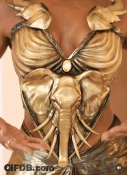 Woman In Gold Elephant Costume GIF
