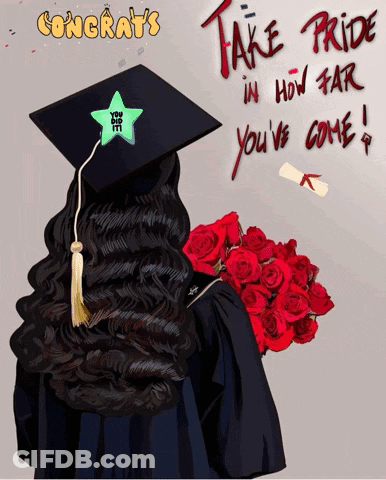 Woman In Graduation Cap And Gown Holding Roses GIF
