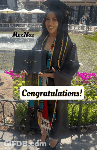 Woman In Graduation Cap And Gown Saying Congratulations GIF