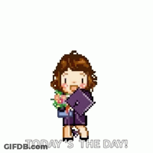 Woman In Graduation Cap Holding Flowers GIF