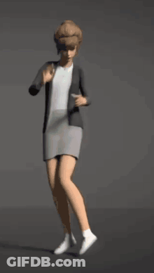 Woman In Gray Dress And Black Jacket Dancing GIF