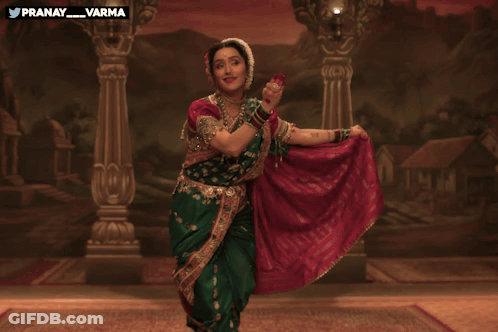 Woman In Green And Red Saree Dancing By Pranay Varma GIF