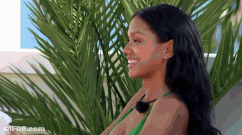 Woman In Green Bikini Smiling Palm Tree GIF
