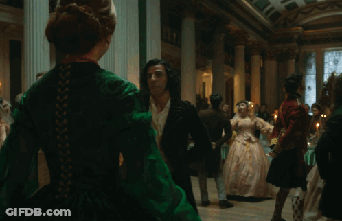 Woman In Green Dress Dancing In Ballroom GIF