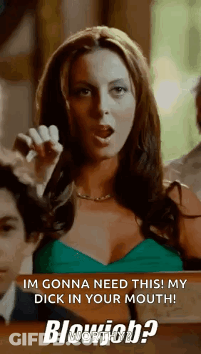 Woman In Green Dress Giving Blowjob GIF