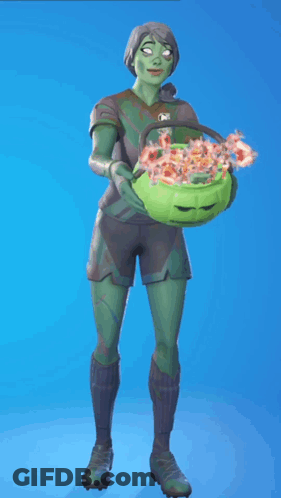 Woman In Green Holding Bucket Of Candy GIF