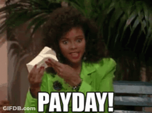 Woman In Green Jacket Holding Paper Saying Payday GIF