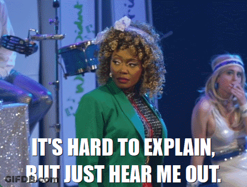 Woman In Green Jacket Says It's Hard To Explain But Just Hear Me Out GIF