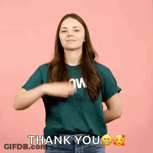 Woman In Green Shirt Giving Thanks GIF
