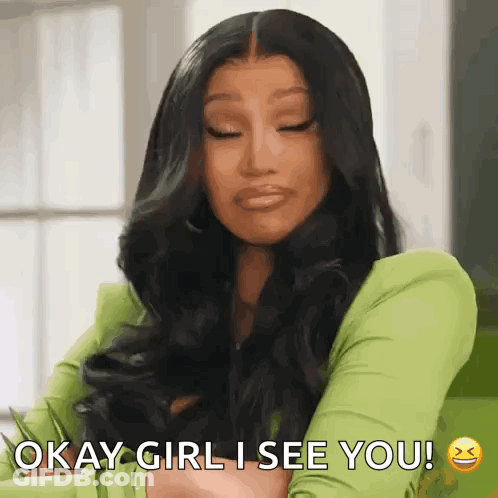 Woman In Green Shirt Saying Okay Girl I See You GIF