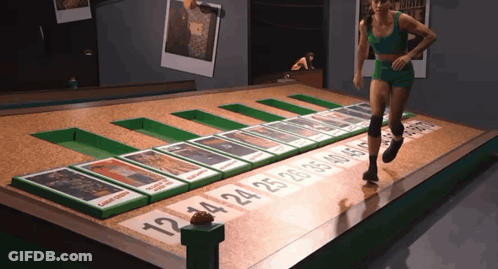 Woman In Green Shorts Running Across Cards 12 14 25 GIF