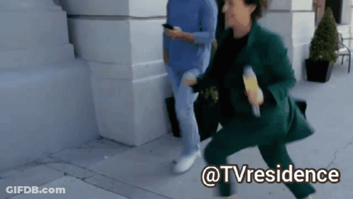 Woman In Green Suit Running @Tvresidence GIF