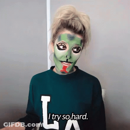Woman In Green Sweater With Letter L Says I Try So Hard GIF
