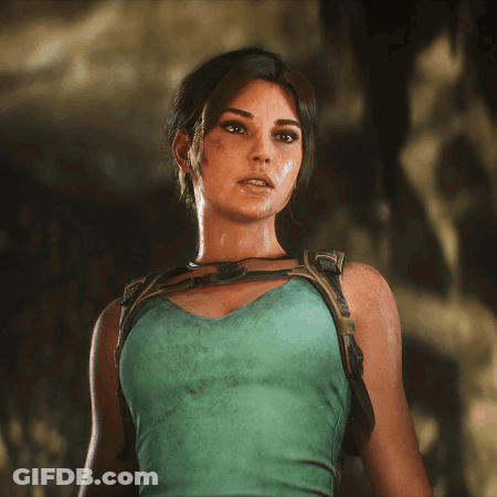 Woman In Green Tank Top With Backpack Looking At Camera GIF