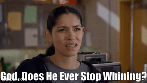 Woman In Grey Shirt Saying God Does He Ever Stop Whining GIF