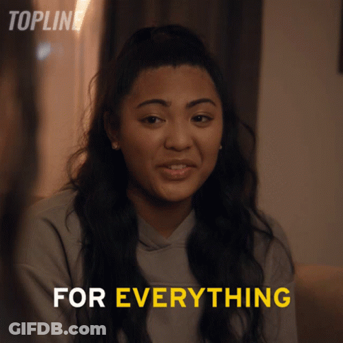 Woman In Grey Topline Sweatshirt Says For Everything GIF