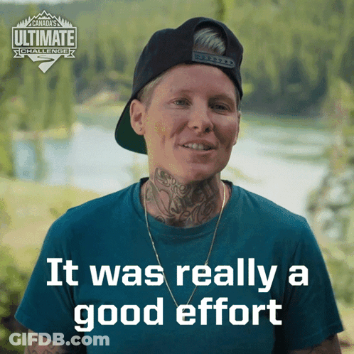Woman In Hat And Blue Shirt Saying It Was Really A Good Effort GIF