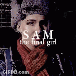 Woman In Hat And Scarf Saying Sam The Final Girl GIF