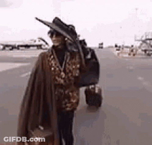 Woman In Hat And Sunglasses Carrying Suitcase GIF