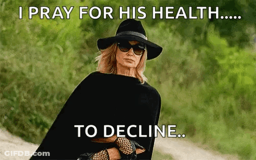 Woman In Hat And Sunglasses Says I Pray For His Health To Decline GIF
