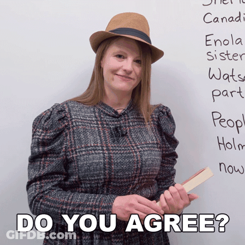 Woman In Hat Holding Book Do You Agree Whiteboard GIF