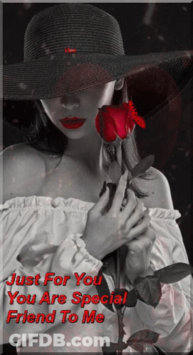 Woman In Hat Holding Red Rose Just For You GIF