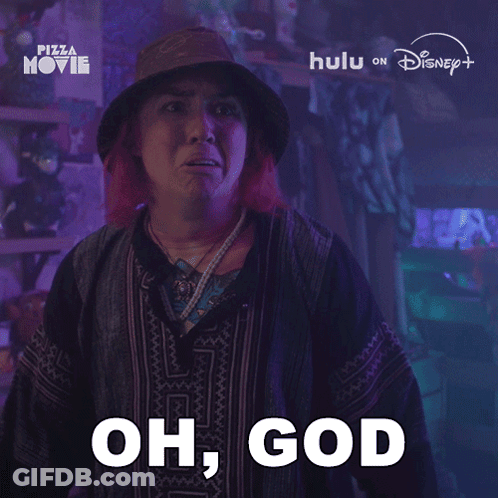 Woman In Hat Saying Oh God Beside Disney Logo GIF