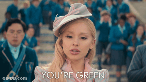Woman In Hat Stands Before Crowd Saying You're Green GIF