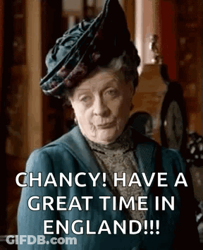 Woman In Hat Suit Says Chance In England GIF