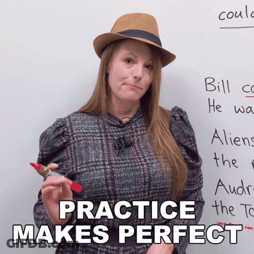 Woman In Hat Whiteboard Practice Makes Perfect GIF