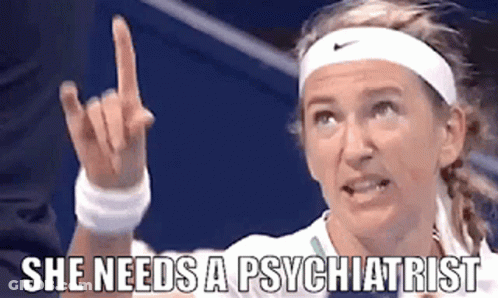 Woman In Headband Pointing Up Saying She Needs A Psychiatrist GIF