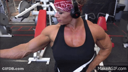 Woman In Headphones And Bandana At Gym GIF