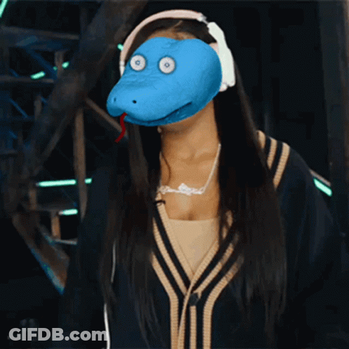 Woman In Headphones And Blue Snake Mask Says I'm Ready You Ready GIF
