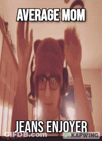 Woman In Headphones And Teddy Bear Hat Says Average Mom Jeans Enjoyer GIF