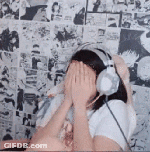 Woman In Headphones Covering Face GIF