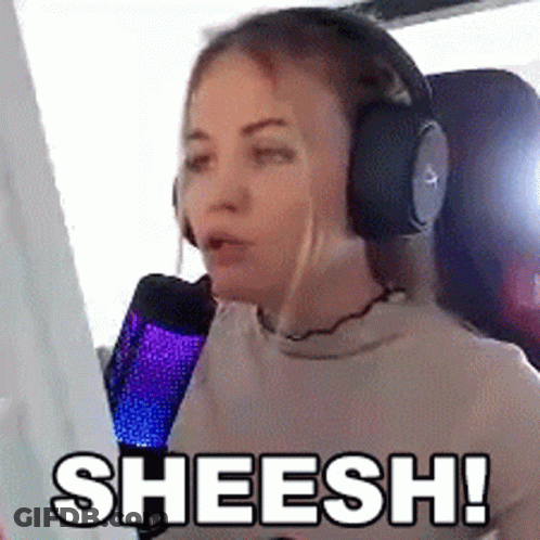 Woman In Headphones Saying Sheesh At Microphone GIF