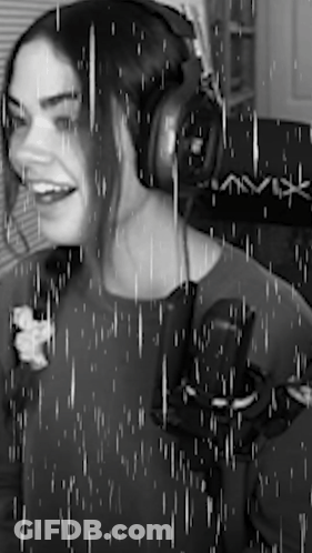 Woman In Headphones Smiling Black And White GIF