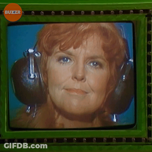 Woman In Headphones Smiling With Buzzr Sticker GIF