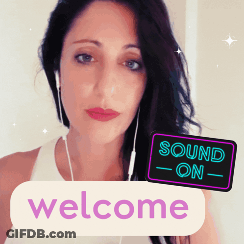 Woman In Headphones With Neon Sign Sound On Welcome GIF