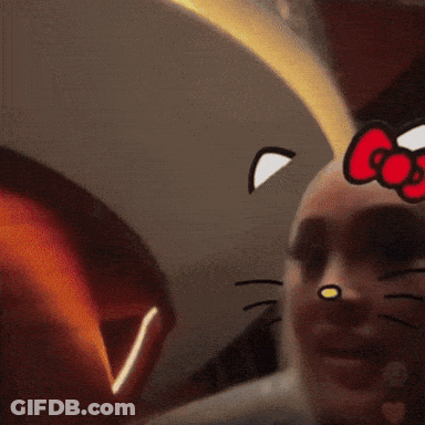Woman In Hello Kitty Face Mask Holding Champagne GIF