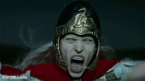 Woman In Helmet And Armor Screaming GIF
