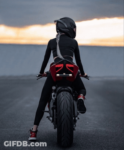 Woman In Helmet On Motorcycle GIF