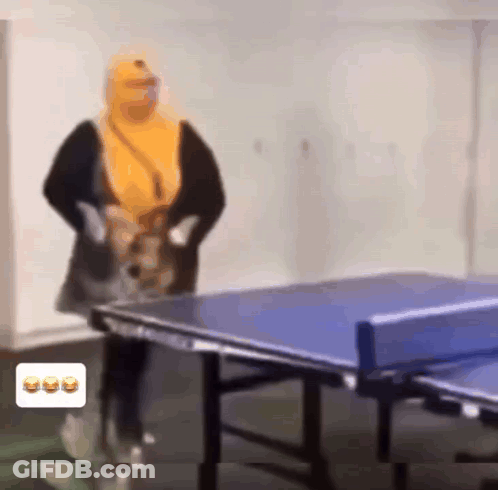 Woman In Hijab Playing Ping Pong With Dog GIF