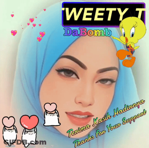 Woman In Hijab Surrounded By Tweety And Dabomb GIF