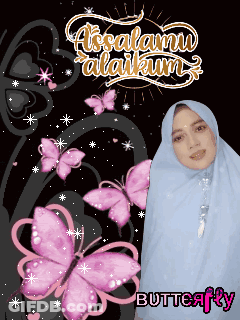 Woman In Hijab With Butterflies Assalamu Alaikum GIF