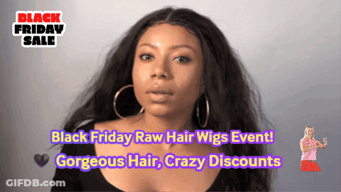 Woman In Hoop Earrings In Front Of Black Friday Sale Banner GIF